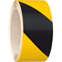 Warnmarkierungsband rechtsw., gelb/schwarz, Folie m.Trägerpapier,50mm,16,5m/Rolle