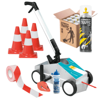 A.M.P.E.R.E. SUPER-Striper® Profi-Set, inkl. Zubehör,12 Dosen Traffic Paint, gelb