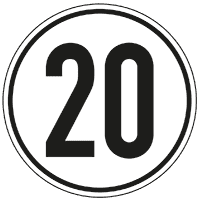 Geschwindigkeits-Schild 20 km/h, gemäß StVZO § 58, Folie, selbstklebend, Ø 200mm