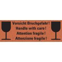 Warnetik.Vorsicht Bruchgefahr!,4spr., rot, Primärfaser-Graspapier,147x50mm,6/Bogen