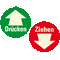 Türhinweis Drücken / Ziehen, Pfeil, doppelseitig, grün / rot, Folie, selbstklebend, Ø100mm Bild 1