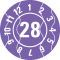 Prüfplakette 28, violett, Sicherheitsfolie, selbstklebend, Ø 25mm, 21 / Bogen Bild 1