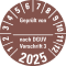 Prüfplakette Geprüft von nach DGUV 3,2025, braun, Dokumentenfolie, Ø 30mm, 18 / Bogen Bild 1