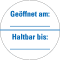 Infoplakette Geöffnet am, Haltbar bis:..., blau/weiß, Dokumentenfolie, Ø 30mm, 18 / Bogen Bild 1