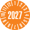 Prüfplakette 2027, orange, Schachbrettfolie, selbstklebend, Ø 30mm, 18 / Bogen Bild 1