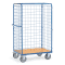 fetra® Paketwagen mit Drahtgitterwänden, blau, Stahlrohr, Holz, 1369x809x1800mm, 58kg Bild 1