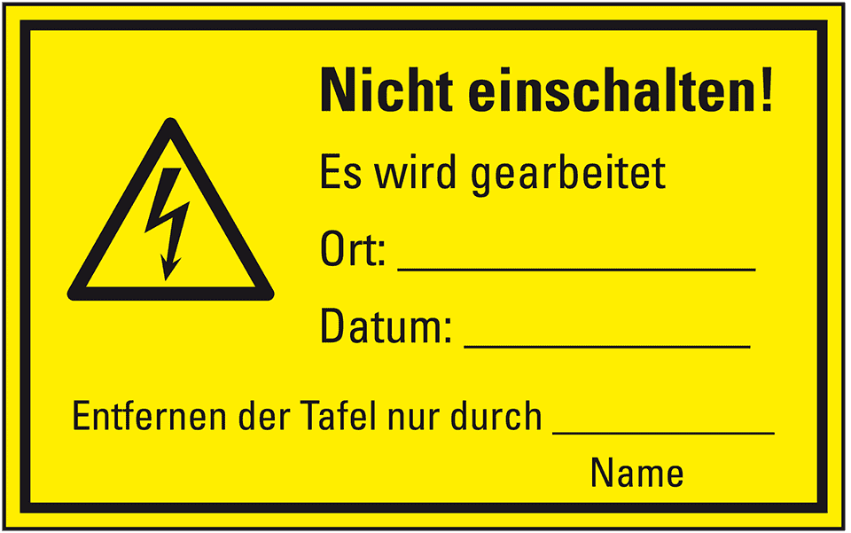 Masch.-Hinw.schild elekt. Spannung Nicht einschalten!, Folie