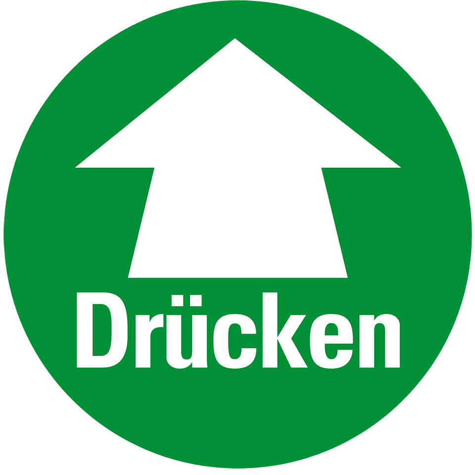 Türhinweis Drücken, grün/weiß, Folie, selbstklebend, Ø 100mm