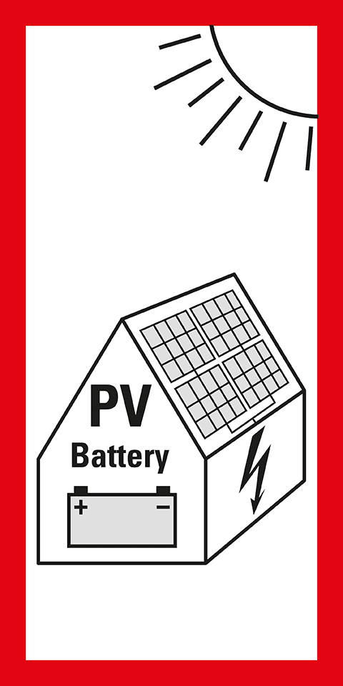 Brandschutzzeichen, Hinweis auf PV-Anlage mit Batteriespeicher, Aufkleber,  Folie, 105 x 148 mm, beim B2B Experten kaufen