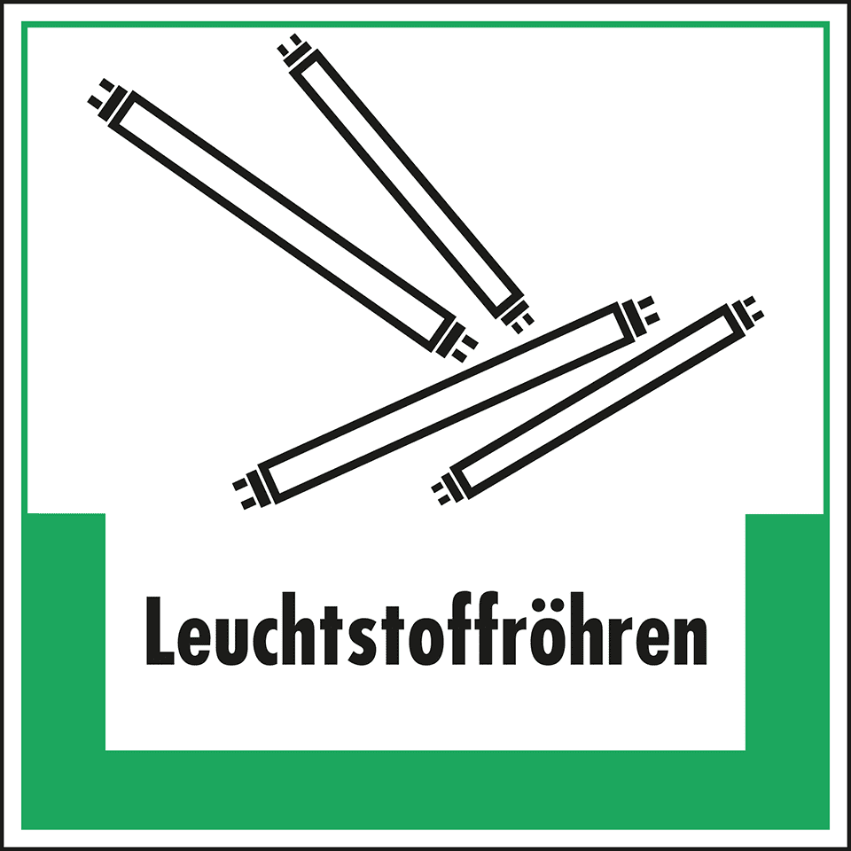 Abfallkennzeichen Leuchtstoffröhren, mit Symbol und Text 