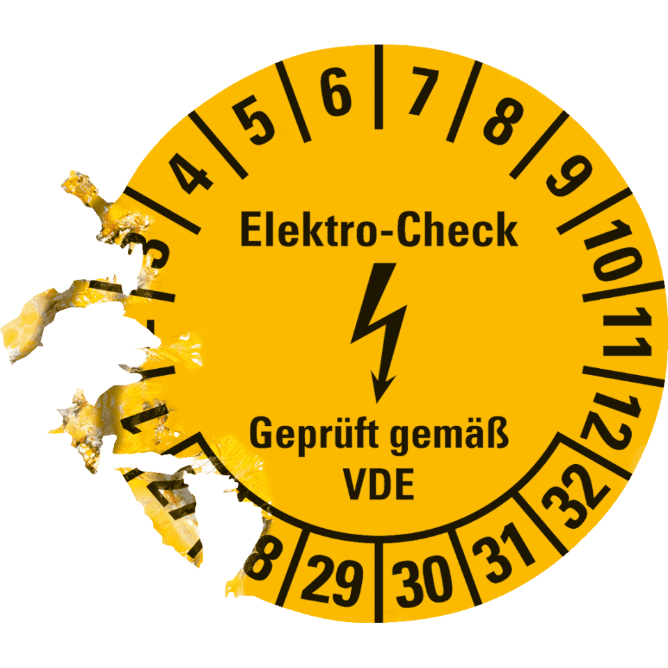Prüfplakette Elektro-Check, VDE,27-32, gelb, Dokumentenfolie, Ø ...