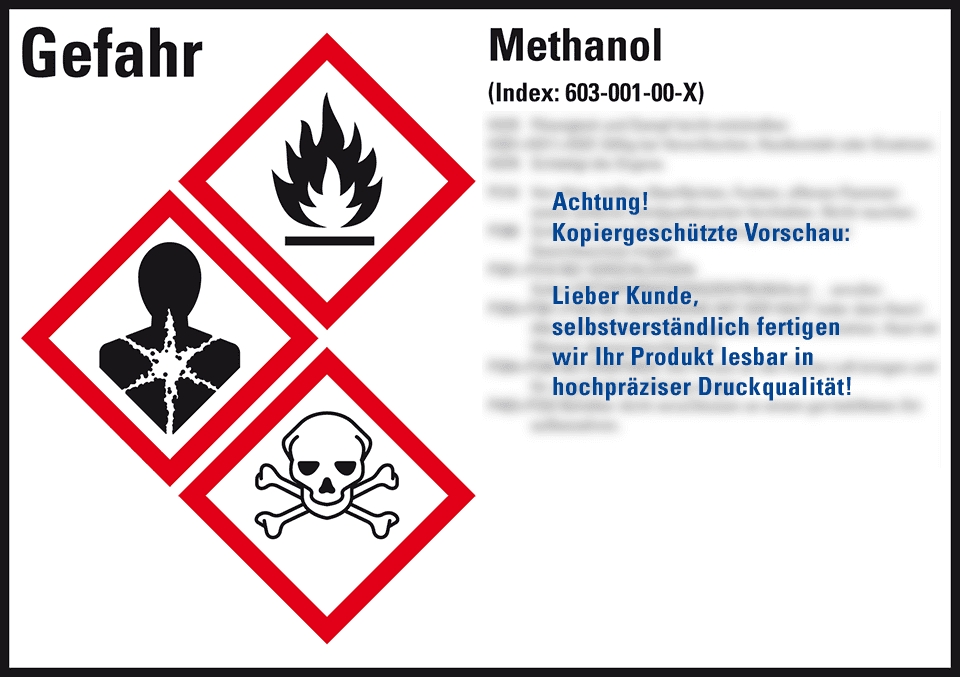 Gefahrstoffetikett Methanol, gemäß GefStoffV / GHS / CLP | kroschke.com